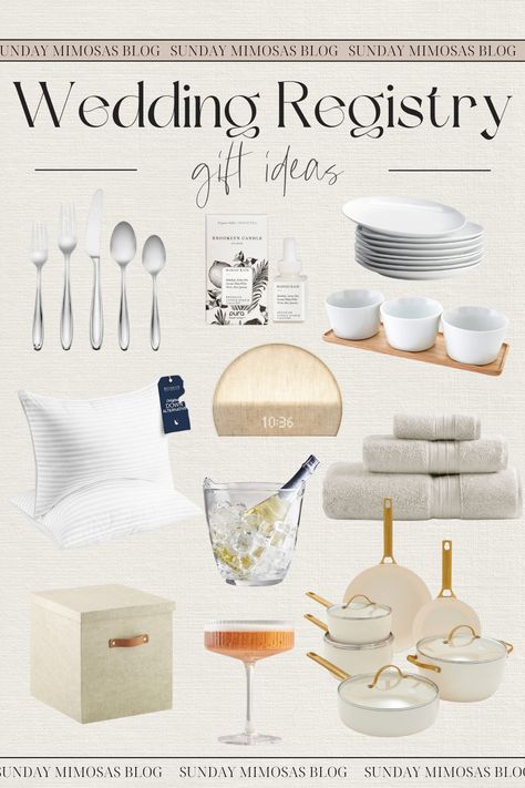 Need help coming up with gifts to add to your wedding registry!? We've got you covered! Here are our top wedding registry ideas from Amazon & Crate and Barrel that will elevate your home! From luxurious bath towels and coupe wine glasses to gorgeous flatware and ceramic cookware, these are all the items you need to start your newly married life together! Home Registry Ideas, Best Registry Items Wedding, Wedding Registry Ideas Amazon, Target Wedding Registry Ideas, Amazon Wedding Registry Ideas, Bridal Shower Registry Ideas, Wedding Gift Ideas For Couple, Target Wedding Registry, Luxurious Bath Towels