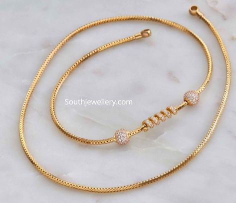 Thali Chain designs by Navrathan jewellers - Indian Jewellery Designs Tali Chain Designs Gold Latest, Mugappu Chain, Thali Chain, Neck Pieces Jewelry, Black Beads Mangalsutra Design, New Gold Jewellery Designs, Fancy Jewelry Necklace, Modern Gold Jewelry, Gold Mangalsutra Designs