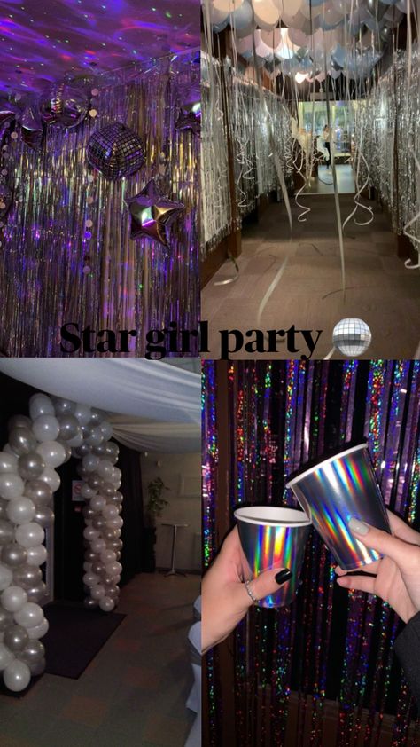 #stargirl #party #silver 18th Birthday Party Ideas Theme Decoration, Sweet Sixteen Party Themes, 18th Party Ideas, 17. Geburtstag, Disco Theme Party, 15th Birthday Party Ideas, 18th Birthday Party Themes, Sweet Sixteen Birthday Party Ideas, 18th Birthday Decorations