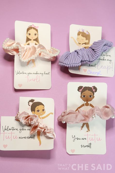 Ballerina Valentine Printable with Scrunchy Tutus Ballerina Valentine Printable Free, Ballerina Valentines, Ballerina Craft, Box Templates Printable Free, Ballerina Printable, Valentines Cards For Kids, Daycare Business, Valentine Jewelry, Ballerina Tutu