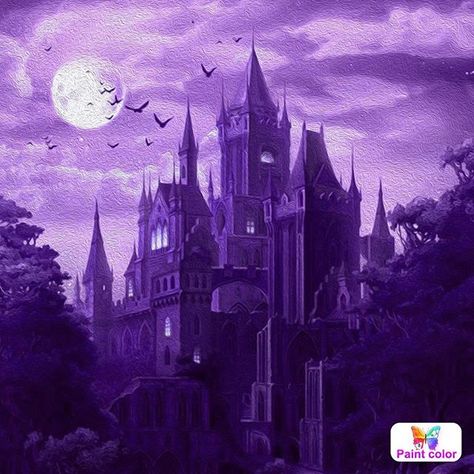 Purple Castle, Royalty Core, Purple Painting, Dark Purple Wallpaper, Minecraft Castle, Castle Aesthetic, Royalty Aesthetic, Purple Halloween, Mobile Art