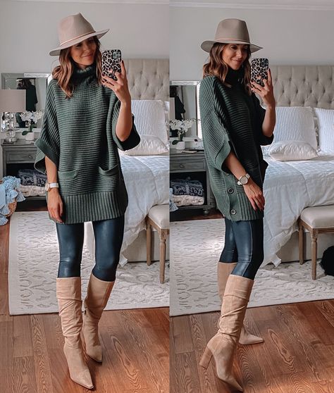 Jcrew Sweater Poncho, Fall outfit idea with sweater poncho Jcrew Sweater Outfits, Pancho Outfit, Poncho Outfit Winter, Poncho Outfit, Winter Sweater Outfits, Sweater Poncho, Office Casual Outfit, Oversized Sweaters, Color Block Cardigan