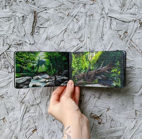 I Made Gouache Paintings That Come To Life! Moleskine Journal, Moleskine Art, Woods Forest, Gouache Art, Sketchbook Ideas, Youtube Instagram, Lukisan Cat Air, Nature Art Painting, Forest River