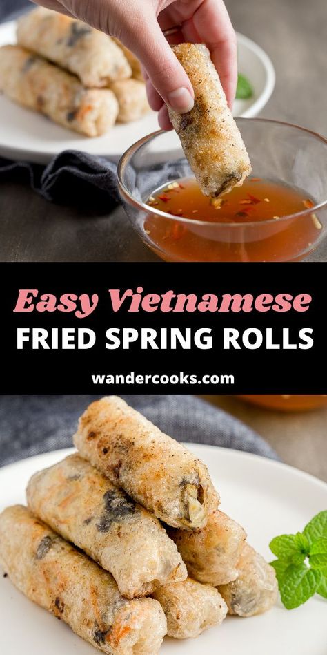 Vietnamese Fried Spring Rolls, Homemade Dipping Sauce, Vietnamese Spring Rolls Recipe, Rice Paper Spring Rolls, Vietnamese Rolls, Shrimp And Veggies, Easy Vietnamese Recipes, Rice Wrappers, Rice Paper Recipes