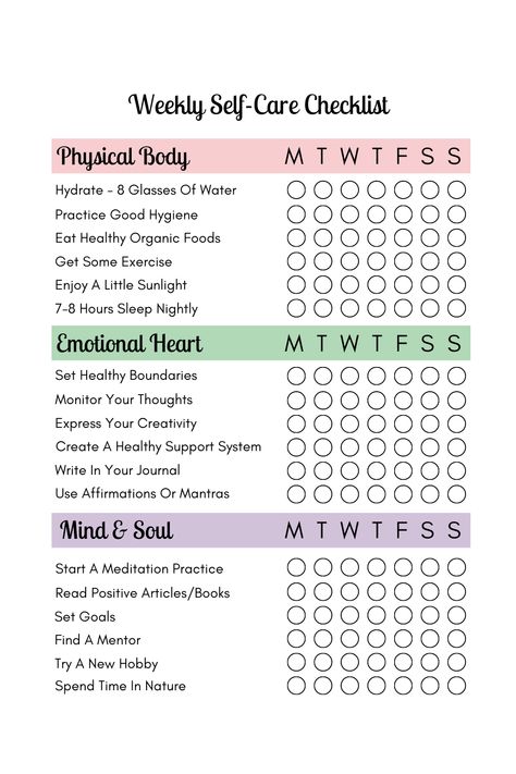 Mind Body Soul Checklist, Work Out Checklist, Self Care Checklist For Students, Self Care Schedule Free Printable, Checklist For Self Care, Self Routine Daily, Cute Self Care Checklist, Self Planner Ideas, Shopping List Self Care