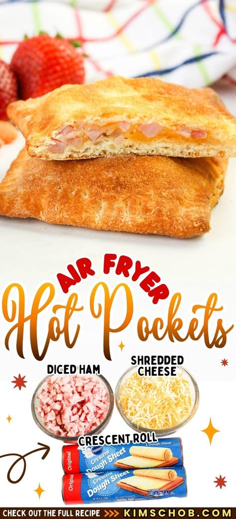 Diy Hot Pockets Easy, Ham And Cheese Hot Pockets Homemade, Homemade Hot Pockets Easy, Hot Pockets In Air Fryer, Hot Pockets Homemade, Air Fryer Hot Pockets, Ham And Cheese Pockets, Hot Pocket Recipes, Homemade Hot Pockets