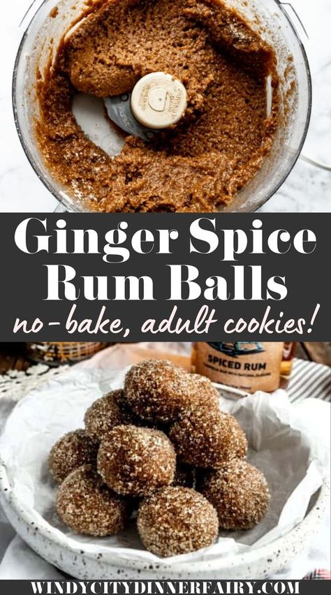 Gf Rum Balls, Ginger Balls Recipe, Ginger Balls, Boozy Balls, Rum Cookies, Whiskey Balls, Rum Desserts, Ginger Desserts, Rum Ball