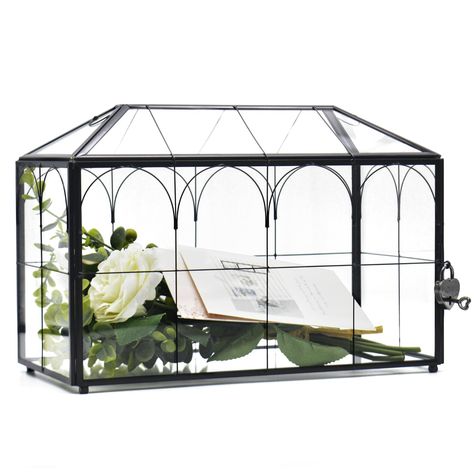 PRICES MAY VARY. Glass wedding card box with slot on the top and a side lockable door, a heart-shape lock with key is included to ensure that the contents inside are safe,perfect to use on the centerpiece for wedding or party, as a gift for room decor. Unique soft line design glass card holder with modern style and classic elegance great for wedding reception card box, flower display case, photo storage box, congratulatory cards, cash gifts, money envelopes. it can hold up to 150 pcs of 4x6 regu Glass Wedding Card Box, Party Card Box, Card Box For Wedding, Photo Storage Box, Wedding Reception Cards, Envelope Box, Money Envelopes, Wedding Envelope, Cash Gift