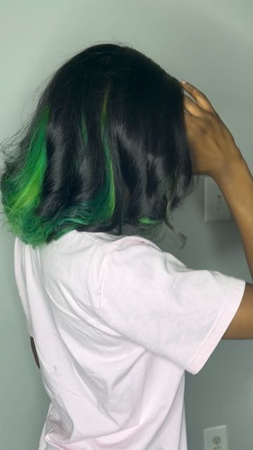 Short Hair With Dyed Underneath, Peek A Boo Dyed Hair, Lime Green Peekaboo Hair, Green Hair Peekaboo, Picaboo Hair Color, Bob With Peekaboo Color, Peekaboo Hair Color Green, Peakaboo Dye Natural Hair, Reverse Peekaboo Hair