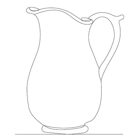 Jug Sketch Drawing, Water Jug Drawing, Jug Sketch, Pitcher Tattoo, Jug Tattoo, Jug Drawing, Outline Pictures, Children's Church Crafts, Vintage Jugs