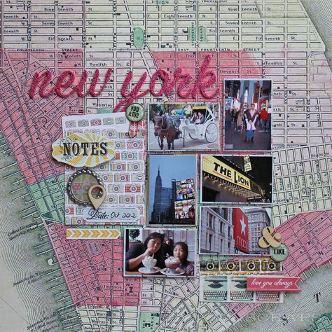 New York - Scrapbook.com Webster's Pages - Composition and Color Collection New York City Scrapbook Layouts, Nyc Scrapbook, New York Scrapbooking, Scrapbooking Layouts Travel, Travel Scrapbook Pages, Travel Journal Scrapbook, Voyage New York, Websters Pages, Vacation Scrapbook