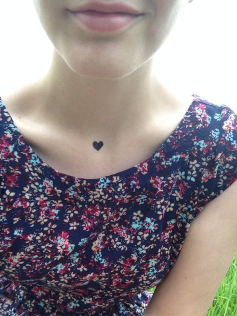 Tiny heart tattoo in center of chest and lower neck area. Very simple. Where the… Heart Tattoo On Chest, Tiny Heart Tattoo, Tattoo On Chest, Simple Heart Tattoos, Tiny Heart Tattoos, Small Chest Tattoos, Small Heart Tattoos, Neck Tattoos Women, Neck Bones