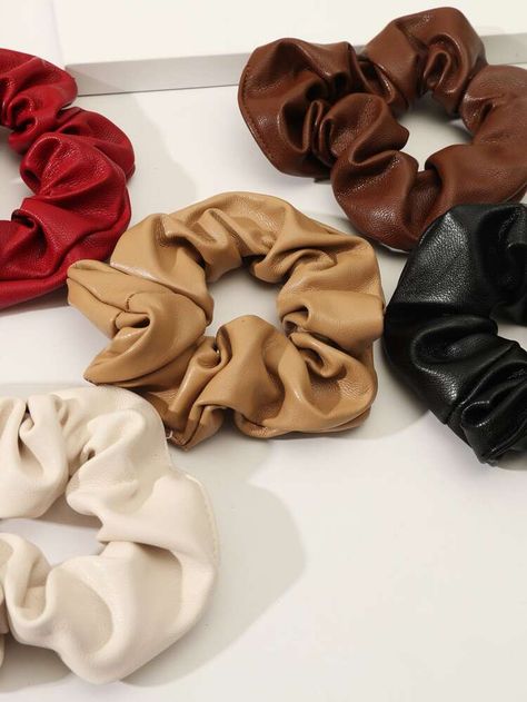 Leather Scrunchie, Shein Scrunchies, Winter Scrunchies, Red Scrunchie Aesthetic, Fur Scrunchie, Brown Scrunchie, Sassy Hair, Scrunchie Hairstyles, Shoe Shop