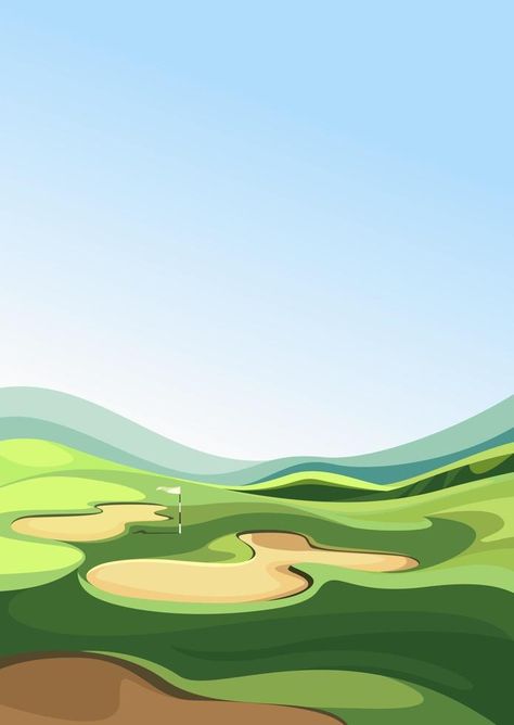 Golf course with sand traps in vertical orientation. Golf Course Wall Mural, Golf Course Art, Golf Course Illustration, Golf Mural, Golf Collage, Powerball Winner, Golf Illustration, Golf Bar, Golf Painting