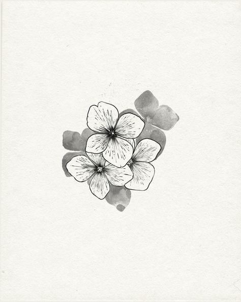 Flower Ink Drawing, Hydrangea Drawing, Hydrangea Tattoo, Small Lotus Flower Tattoo, Dragon Tattoo Back Piece, Hamsa Tattoo, Desen Realist, Small Flower Tattoos, Three Flowers