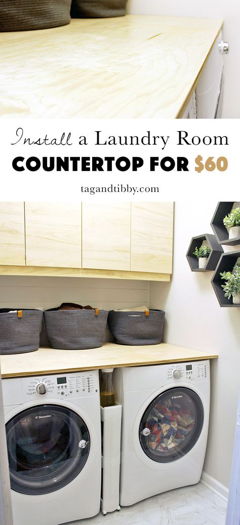 install a birch plywood countertop in the laundry room for $60, step by step directions! Plywood Countertop, Laundry Room Countertop, Suede Sofa, Wood Countertop, Rustic Home Interiors, Farmhouse Laundry, Laundry Room Inspiration, Laundry Closet, Interior Design Rustic