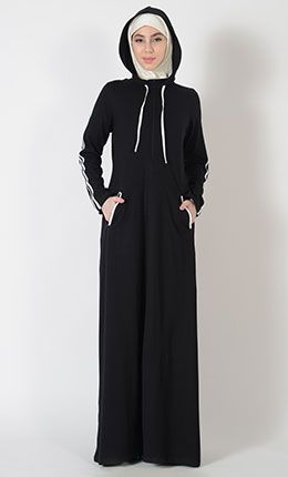 White Striped Hooded Zipper Activewear Jersey Abaya Muslimah Abaya, Modest Aesthetic, Simple Abaya, Casual Abaya, Abaya Designs Latest, Abaya Fashion Dubai, Abaya Style, Casual Activewear, Fashion Blogs