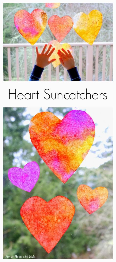 Heart Suncatcher Craft for Toddlers from Fun at Home with Kids Craft For Toddlers, Heart Suncatcher, Suncatcher Craft, Crafts For Toddlers, Preschool Valentines, Toddler Valentines, Valentines Day Activities, My Funny Valentine, Groundhog Day