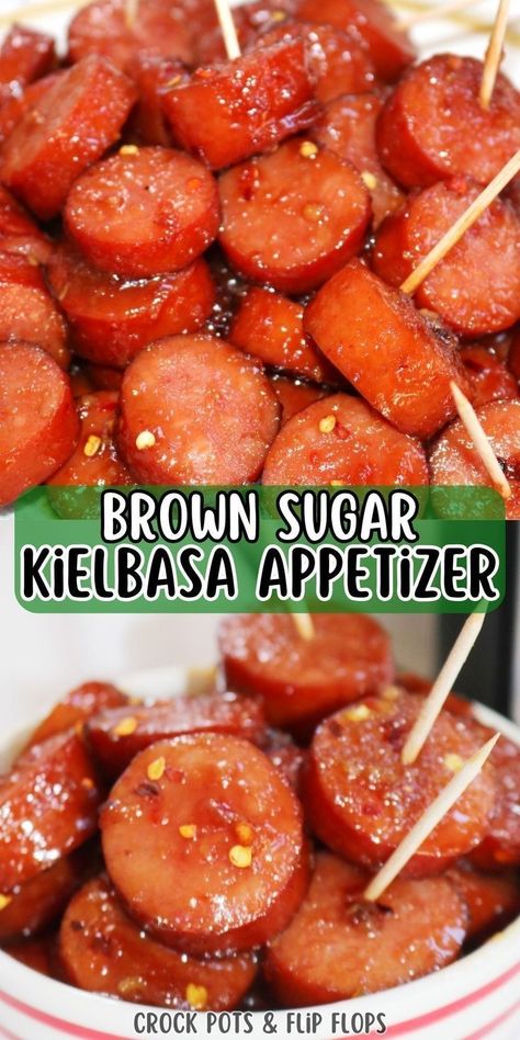 Discover the ultimate crowd-pleaser with our Crockpot Kielbasa Appetizer recipe! Perfect for game day or holiday entertaining, this dish combines smoky kielbasa, sweet brown sugar, tangy Dijon mustard, and a touch of spice for a flavor-packed sensation. Easily made in the slow cooker, it's a must-try for any kind of gathering! Smoked Sausage Appetizers Parties, Easy Meals To Serve A Crowd, Little Wieners Crockpot, Jalapeno Meatballs Crockpot, Little Sausages In Crockpot, Polish Appetizer Recipes, Sweet Kielbasa Recipes, Slow Cooker Kielbasa Bites, Slow Cooker Brown Sugar Kielbasa Bites