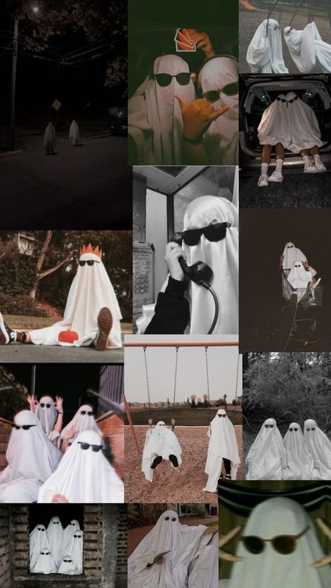 Blanket Ghost Photoshoot, Funny Halloween Photos, Friend Halloween Activities, Cool Ghost Costume, Ghost Halloween Pictures, Halloween Sheet Ghost Pictures, Ghost Sunglasses Photoshoot, Viral Ghost Photoshoot, Ghost Halloween Costume Women