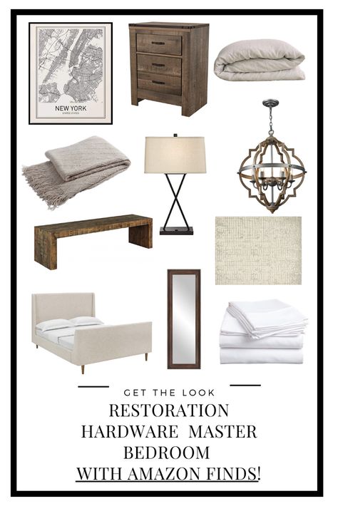 Restoration Hardware Inspired Bedroom Using Amazon Products! #homedecor #restorationhardware #amazon #decorinspiration #homestyle Restoration Hardware Master Bed, Restoration Hardware For Less, Rh Bedrooms Restoration Hardware, Restoration Hardware Bedrooms, Restoration Hardware Bedroom Ideas, Restoration Hardware St James Bedroom, Rh Decor Inspiration, Restoration Hardware Style Bedroom, Rh Bedroom Master