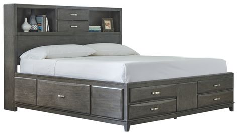 Caitbrook Queen Storage Bed, Gray Full Bed With Storage, Platform Bedroom, Diy Platform Bed, King Storage Bed, Bookcase Bed, Storage Headboard, Bed Platform, Twin Loft Bed, Bed Frame With Storage