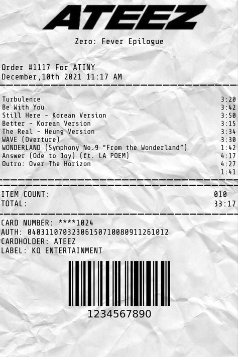 kpop atiny ateez zero: fever epilogue Ateez Album Receipt, Ateez Album Cover Wallpaper, Ateez Receipt, Kpop Receipt, Ateez Hoodie, Ateez Collage, Atiny Aesthetic, Ateez Zero Fever Epilogue, Ateez Freebies