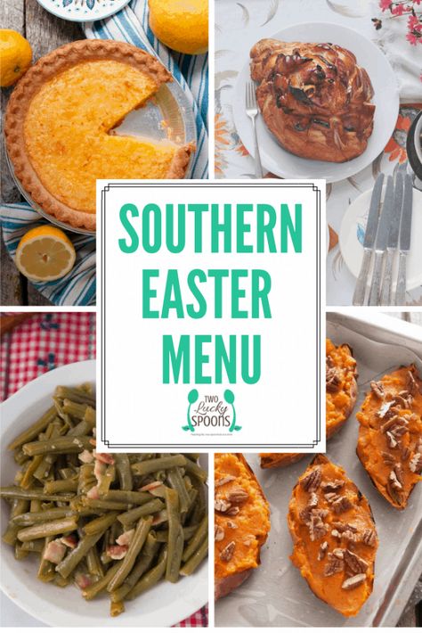 When it comes to Easter in the South, we southerners like to pull out all of the stops. Just as big and carb-loaded as Christmas or Thanksgiving, but with a more of a nod to the Spring season, a Southern Easter dinner is something to look forward to. Southern Easter Menu, Southern Easter Dinner, Dinner Ideas Southern, Easter Dinner Sides, Easy Easter Dinner, Easter Dinner Ideas, Easter Sides, Easter Dinner Menus, Easter Dinner Table