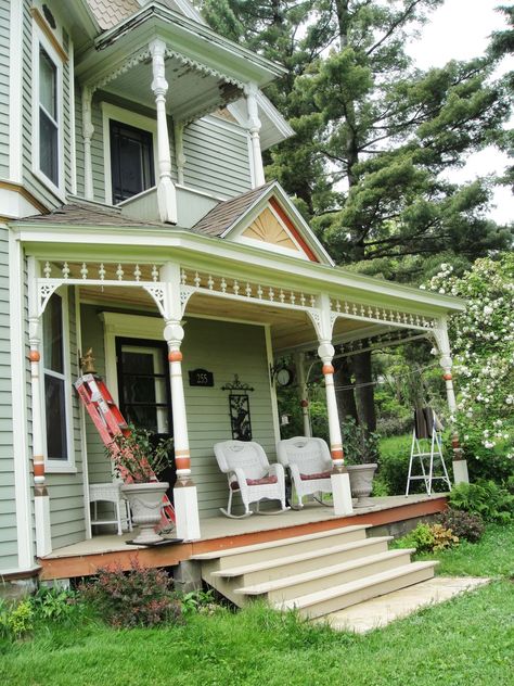 Farmhouse Front Porch Decorating | Front Porch Gets New Ceiling Open Concept Small House, Front Porch House Plans, Victorian Front Porch, Homes With Wrap Around Porches, Farmhouse Porches, Detailed House, Front Porch Addition, Rustic Front Porch, Porch House