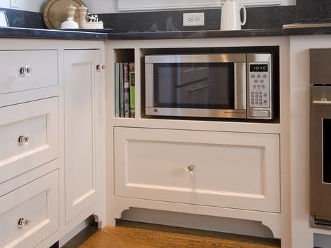 Under cabinet microwaves work really well for some folks. Microwave Under Cabinet, Under Counter Microwave, Closet Storage Cabinets, Microwave Cabinet, Microwave Shelf, Microwave In Kitchen, Countertop Microwave, Storage Cabinet Shelves, Built In Microwave