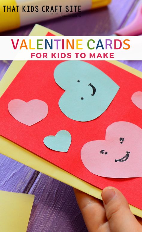 Valentine Cards for Kids - Easy Homemade Valentines Cards for Kids to Make - ThatKidsCraftSite.com Valentines Preschool, Valentine Card Ideas, Easy Valentine Cards, Valentine Card Crafts, Pinterest Valentines, Roses Valentine, Easy Valentines, Valentines Gift Bags, Diy Valentines Cards