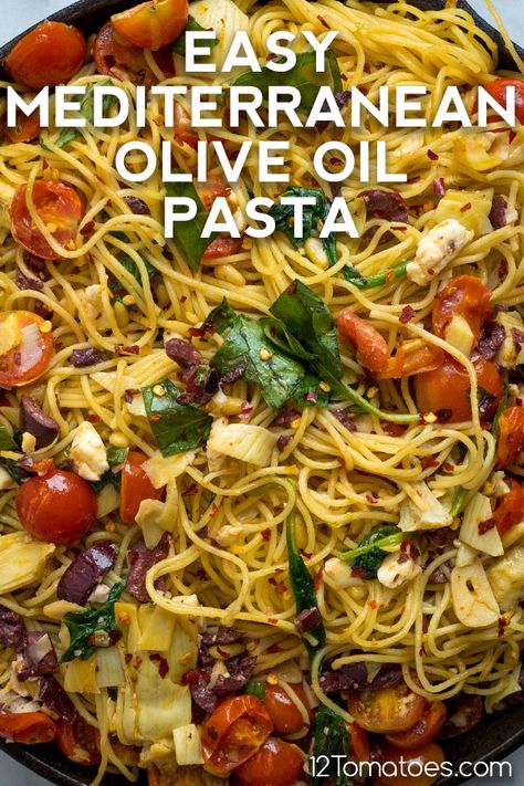 Mediterranean Diet Pasta Recipes, Pasta With Olive Oil, Mediterranean Diet Recipes Dinners, Olive Oil Pasta, Mediterranean Pasta, Tomato Basil Pasta, Mediterranean Diet Meal Plan, The Mediterranean Dish, Easy Mediterranean Diet Recipes