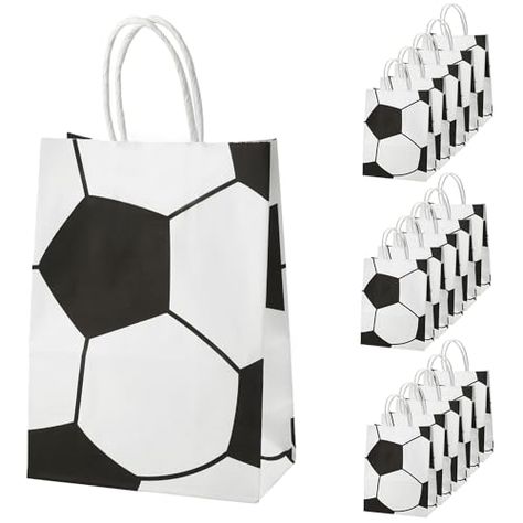 PEUTIER 16pcs Soccer Party Favor Paper Bags, Football Themed Party Gift Bags with Handles Soccer Goodie Bags Treat Candy Bags for Kids Adults Soccer Party Supplies (Style 2) Soccer Goodie Bags, Football Party Balloons, Soccer Treats, Football Themed Party, Soccer Party Favors, Football Party Favors, Soccer Team Gifts, Soccer Bag, Soccer Theme