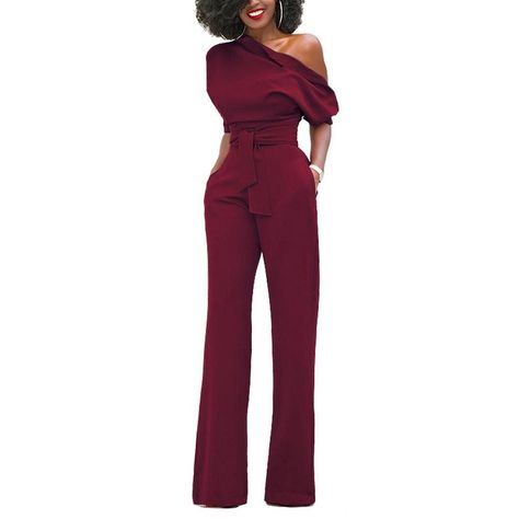 Burgundy Slanted One Shoulder Wide Leg Jumpsuit Jumpsuit Elegant Formal, Ladies Jumpsuits, Jumpsuit Casual, Jumpsuit Elegant, Formal Jumpsuit, Short Sleeve Jumpsuits, Long Jumpsuits, Jumpsuit With Sleeves, 2017 Fashion