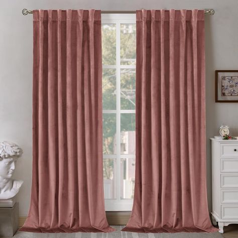 PRICES MAY VARY. Package Includes: Set of 2 dusty rose soft velvet curtains; each panel measures 52 Inch wide by 96 Inch long, with 5 back tabs and 3” rod pocket fits most standard rods and makes the maximize coverage of windows. 3 Hanging Options: Our curtains can be styled in 3 ways: back loops, rod pocket or with your own clip - rings. Luxury Look: The curtains are made of high-quality thick velvet, giving the skin a soft touch,and the heavy texture creates a comfortable and luxury effect in Rose Velvet Curtains, Rose Soft, Pocket Window, Fitted Bedrooms, Velvet Drapes, Rings Luxury, Rose Velvet, Curtain Sizes, Drape Panel