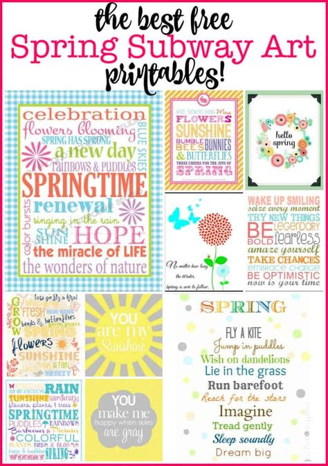 Decorating my home with free printable artwork is such a fun and festive way to celebrate the season! Here are my favorite free spring subway art printables! #SpringArt #SpringSubwayArt #SpringPrintables Free Printable Artwork, Spring Cleaning List, Subway Art Printables, Spring Party Decorations, Spring Quotes, Spring Printables, Spring Decor Diy, Journaling Cards, Printables Free