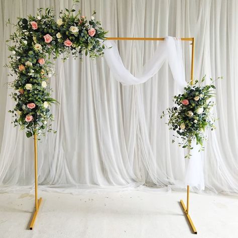 Backdrop Stand, Wedding Arch, Arch, Square, Yellow, Frame, Flowers, Gold