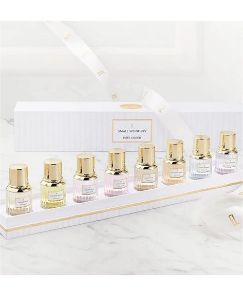 The perfect Valentine's Day gift for her! Estee Lauder Small Wonders Luxury Fragrance Collection Gift Set. This exquisite collection includes all 8 fragrances in the Luxury Collection, in Eau de Parfum Deluxe Mini Sprays (0.13-oz. each) Perfect for Bride, Bridal Party, Graduation gift, gift for mom, mother of the bride, mother of the groom, birthday gift for her, wife, girlfriend, sister gift. Luxury Birthday Gifts, Mini Fragrance, Luxury Gift Set, Perfume Display, Perfume Organization, Perfume Bottle Design, Perfume Photography, Perfume Packaging, Antique Perfume