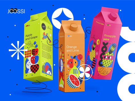 Juice Package Design, Product Design Inspiration, Juice Packaging Design, Pop Art Product, Current Graphic Design Trends, Fruit Juice Packaging, Dairy Brands, Brand Packaging Design, Brand Palette