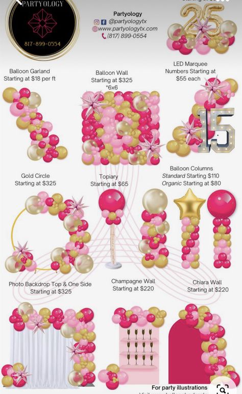 Outdoor Ballon Garland Ideas, How To Design Balloons For Birthday, Balloon Garland Layout, Different Types Of Balloon Arches, Sage Balloon Backdrop, Half Garland Balloon, Balloon Menu Board, Balloon Business Pricing, Balloon Arch Size Chart