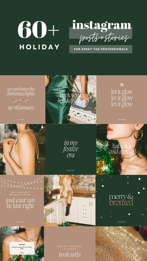 Elevate your holiday social media game with our "60+ HOLIDAY Spray Tan Instagram Post Templates." These meticulously crafted templates are designed to infuse your Instagram feed with the festive spirit, providing a perfect blend of Christmas charm and New Year's glamour. Whether you're showcasing your spray tan expertise or simply spreading the holiday cheer, these templates are your go-to for creating eye-catching and engaging content. Spray Tan Instagram, Holiday Social Media Posts, Tan Instagram, Just Right Books, Instagram Grid, Spray Tan, Social Media Games, Christmas Templates, Spray Tanning