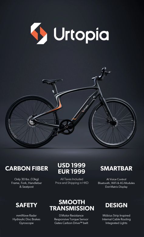 Urtopia Carbon Electric Bike - New Urban Utopia | Indiegogo Moebius Strip, Social Ads, Ads Creative, Advertising Design, Electric Bike, Website Design, Bicycle, Electricity, Design Inspiration