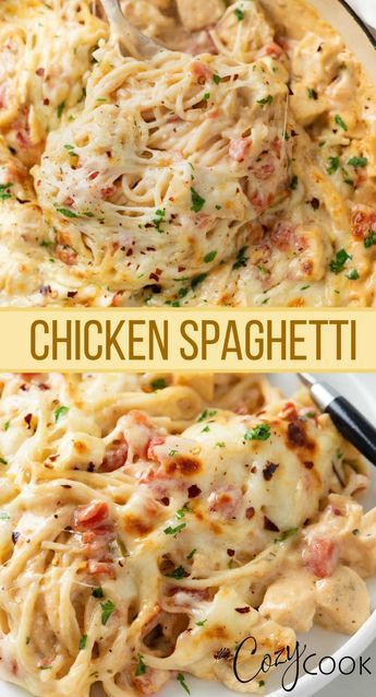 Chicken Spaghetti Recipe, Cajun Chicken Pasta Recipes, Chicken Spaghetti Casserole, Cheesy Chicken Spaghetti, Delicious Family Dinners, Chicken Spaghetti Recipes, Spaghetti Recipe, Chicken Spaghetti, Pasta Dinner Recipes