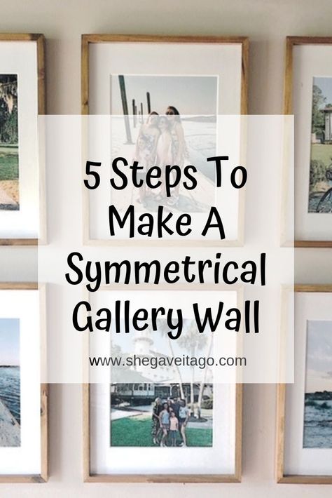 5 steps to make a symmetrical gallery wall | Detailed, step by step guide on how to create a family photo gallery wall.   #DIY #gallerywall #familyphotos Modern Family Photo Wall Bedroom, Same Size Photo Gallery Wall, Photo Wall Configuration, How To Create A Photo Gallery Wall, Family Photo Gallery Wall Layout, Wall Gallery Ideas Family Photo Collages, How To Arrange Photos On Wall, 5 Frames On Wall Layout, Wall Photo Frame Ideas