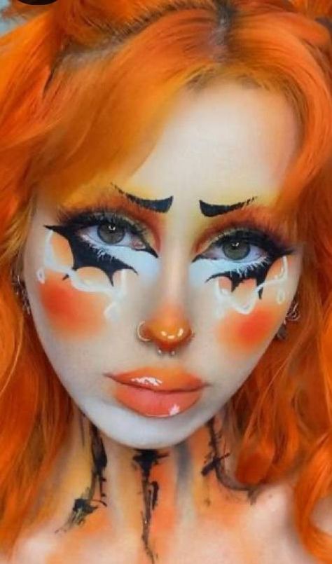 Fx Halloween Makeup, Clown Makeup Halloween, Beautiful Halloween Makeup, Makeup Orange, Makeup Clown, Halloween Makeup Clown, Holloween Makeup, Scary Clown Makeup, Makeup Scary