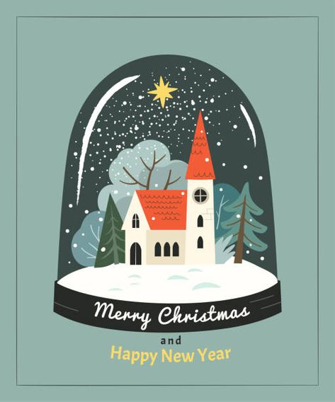 Merry Christmas Banner, Winter Illustration, Holiday Stamping, Church Poster, Holiday Poster, Christmas Snow Globes, Greeting Card Illustration, New Year Greeting Cards, Christmas Greeting Card