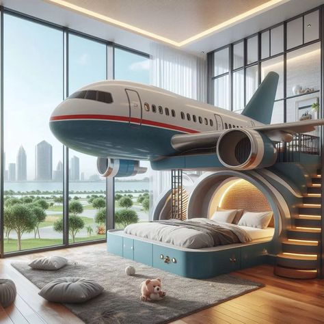 When it comes to transforming your child's bedroom into a magical and imaginative space, there's nothing quite as captivating as an airplane bunk bed. These Plane Room, Sensory Bedroom, Airplane Bedroom, Airplane Bed, Childrens Bedrooms Design, Boy Nursery Themes, Cool Kids Bedrooms, Twins Room, Kitchens And Bedrooms