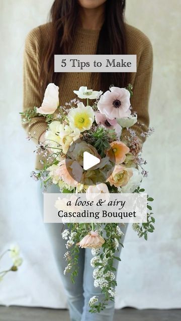 Kayoko Toomre l Koko Flora on Instagram: "Here is my 5 Tips to make a loose and airy hand-tied cascading bouquet💐:

#1. Use a Frame. 
Start with a frame at the base. I used a stem from my flowering bush that had many side stems to create space between the flowers. I trimmed the tips of the leaves to lighten the look. If I don’t have a suitable branch, I use fillers instead🌿

#2. Bring Flowers Upward. 
When adding flowers, I place them at different heights (in and out), focusing on bringing them upward rather than adding them to both sides.

#3. Incorporate Non-Spiral Method.
I began with the spiral method, then switched to the non-spiral method for the top area. I like the bouquet to extend towards the body. When I used the spiral method for the top without many fillers, I experienced th How To Make A Cascading Bridal Bouquet With Fake Flowers, Bride No Bouquet, How To Cascade Bouquet, Fake Flowers Wedding Decor, How To Make A Cascading Bouquet, Bridal Bouquet How To, Cascading Bouquet Diy, How To Make Hand Bouquet, Hand Tied Bouquet Tutorial