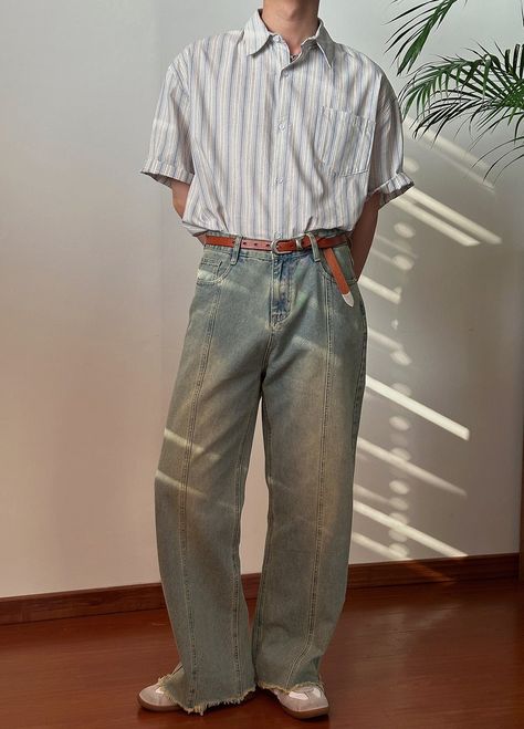 OH Retro Faded Loose Jeans-korean-fashion-Jeans-OH Atelier-OH Garments Goblincore Boy, Young Professional Fashion, Outfit Reference, Fits Inspiration, Trendy Boy Outfits, Quality Street, Mens Casual Dress Outfits, Vintage Outfit, Cool Outfits For Men