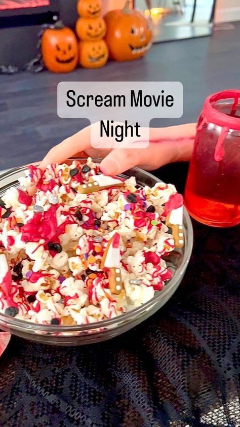 Scream Inspired Food, Scream Movie Food Ideas, Scream Themed Movie Night, Scream Movie Snacks, Ghostface Party Decorations, Scream Food Ideas, Halloween Theme Movie Night Ideas, Scream Halloween Party, Scream Themed Food